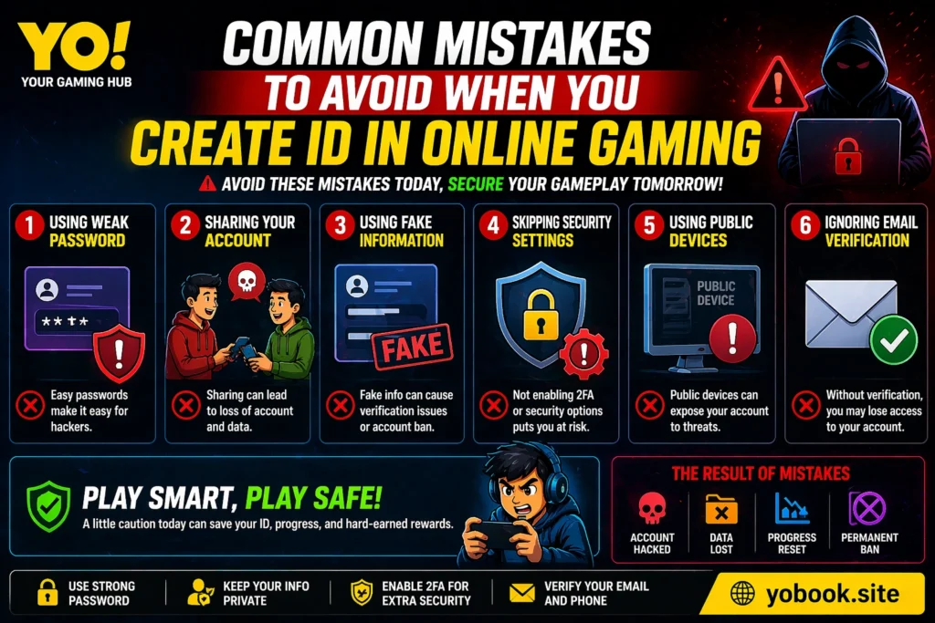 Common mistakes to avoid when you create ID in online gaming including weak passwords, account sharing, and security risks