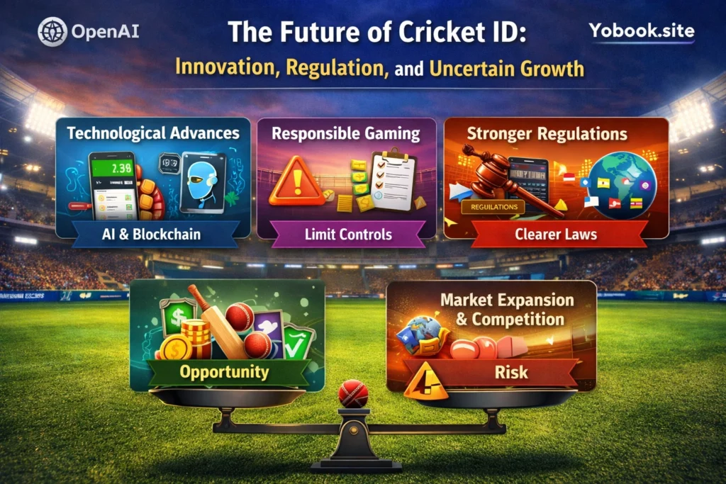 Future of Cricket ID showing innovation, regulation, and digital growth with cricket and technology concept