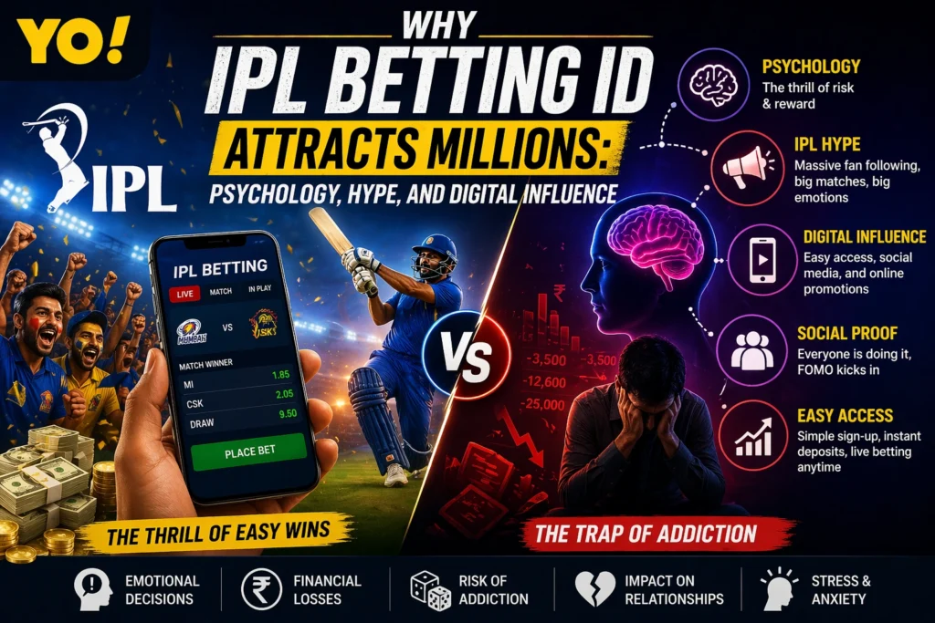 IPL Betting ID concept showing psychology, hype, and digital influence attracting millions to online cricket betting platforms