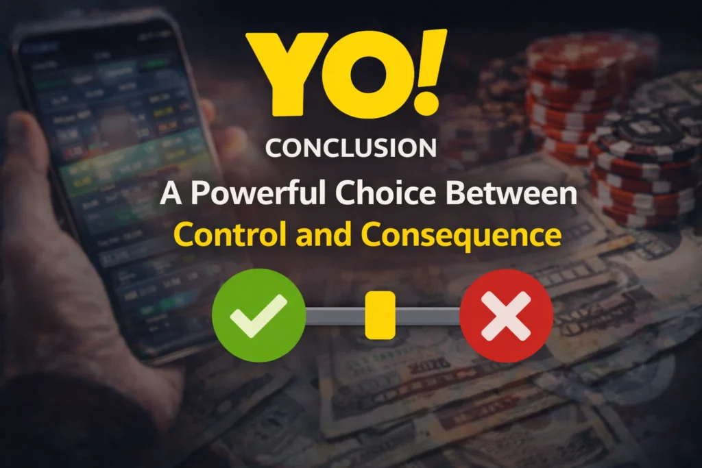 Online betting control vs consequence concept showing balance between responsible gambling and financial risk