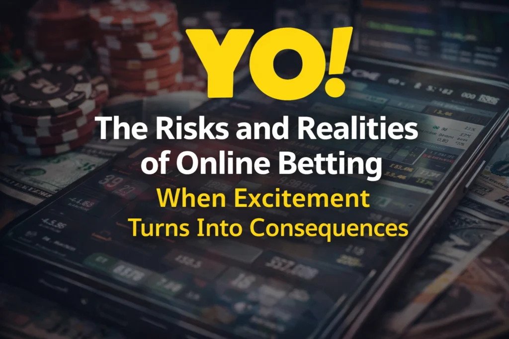 Online betting risks concept showing financial loss and consequences of digital gambling with mobile app and casino elements